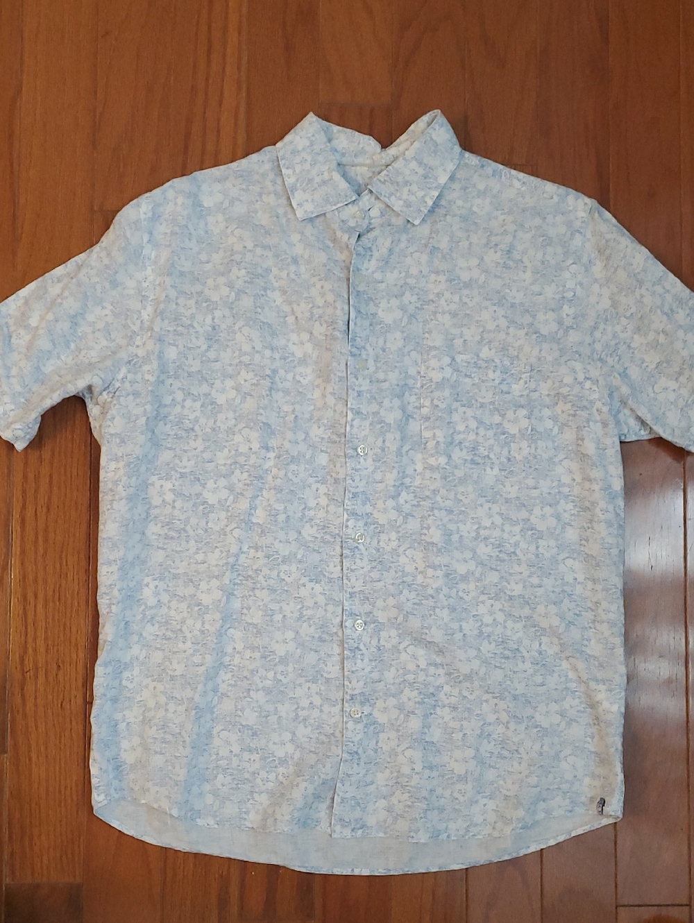 Peter Millar 100% Linen Shirt Short‎ Sleeve Medium blue/white floral print